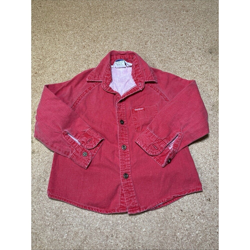 Vintage Oshkosh B'Gosh Kid 4T Cotton Denim Red Long Sleeve Shirt D1